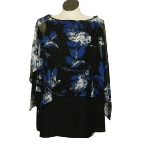Karen Kane $146 Rosewater Midnight Sun Double Layer Floral Top Sz 0X NWT